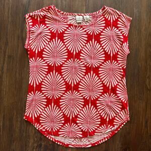 Joie 100% Linen Cap Sleeve blouse size SMALL red floral geometric print